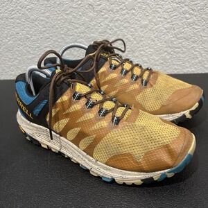 Merrell Nova 2 Mens 9 Trail Running Shoes Gold Blue Vibram Hiking Gorp Trekking